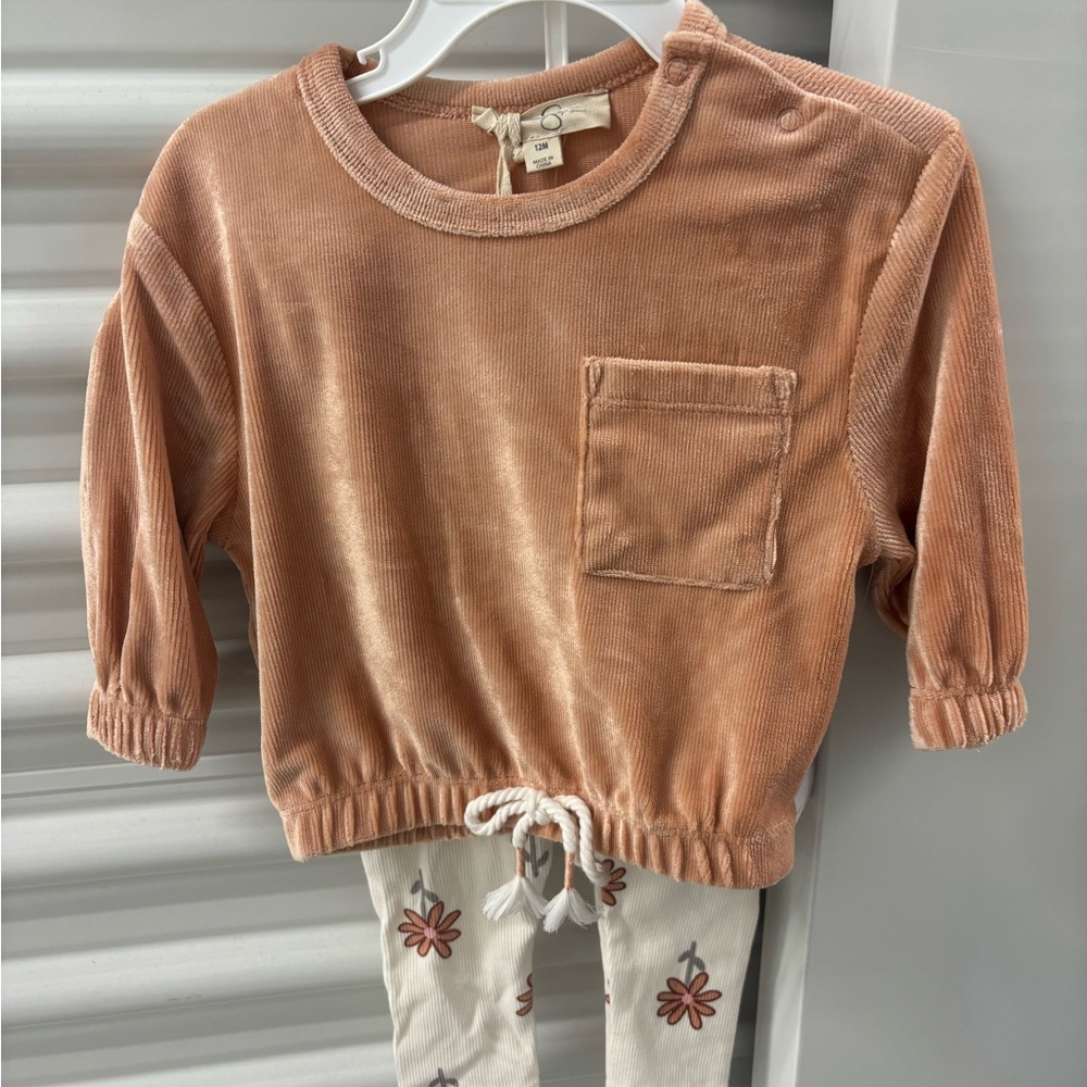 Peach Long Sleeve Top with Floral Pants